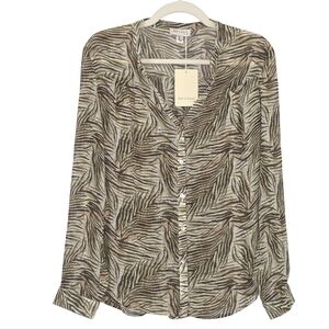See U Soon Sheer Blouse | Size Small, Palm Print V-Neck Mandarin CollarDescripti